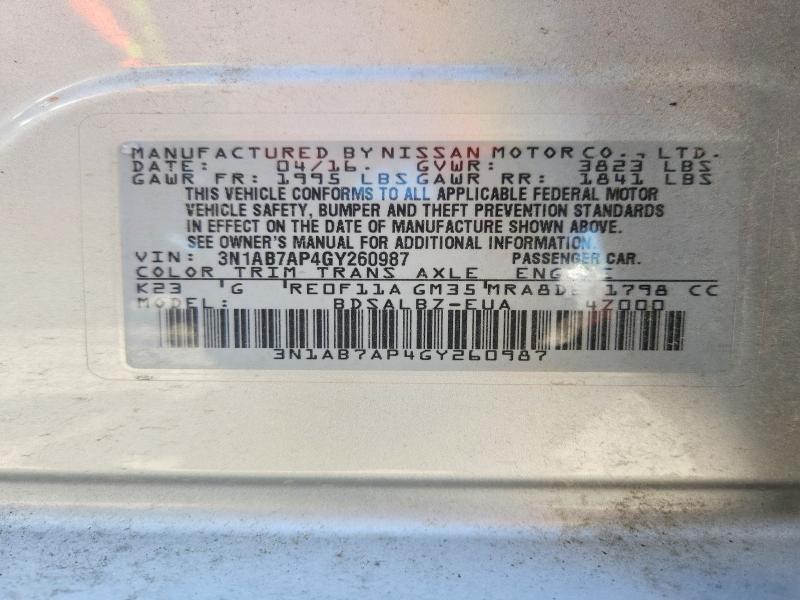 Продаж на аукціоні авто 2016 Nissan Sentra, vin: 3N1AB7AP4GY260987, номер лоту: 52843026