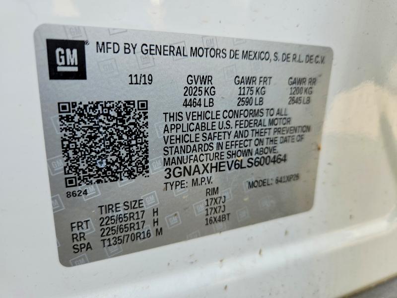Aukcja sprzedaży 2020 Chevrolet Equinox, vin: 3GNAXHEV6LS600464, numer aukcji: 52093056