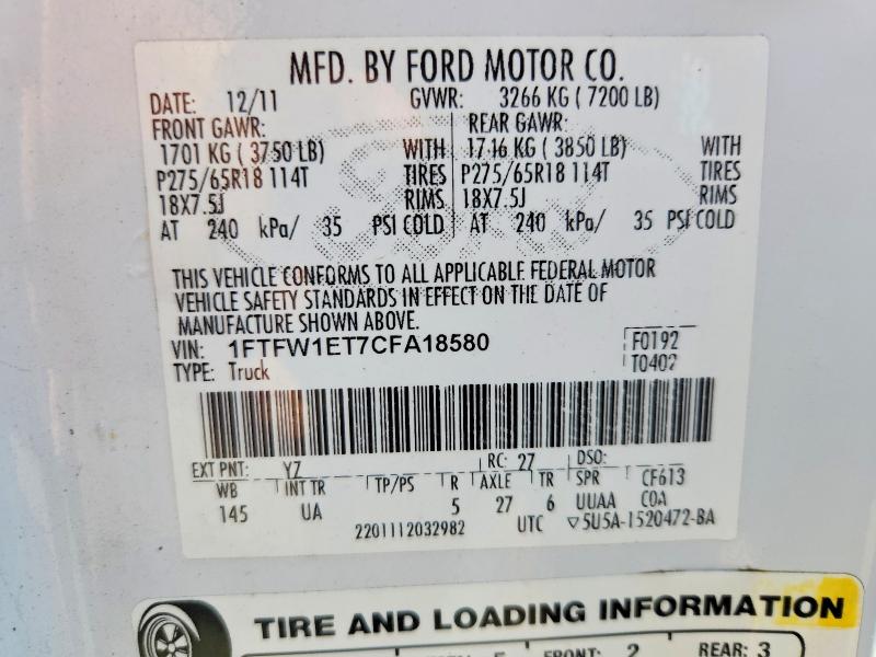 Продаж на аукціоні авто 2012 Ford F150, vin: 1FTFW1ET7CFA18580, номер лоту: 55243406