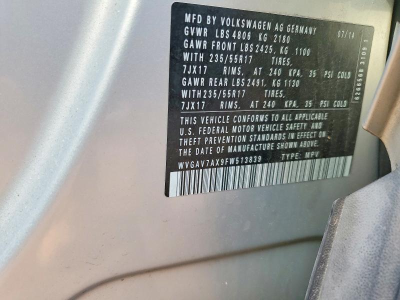 Aukcja sprzedaży 2015 Volkswagen Tiguan, vin: WVGAV7AX9FW513839, numer aukcji: 52730086