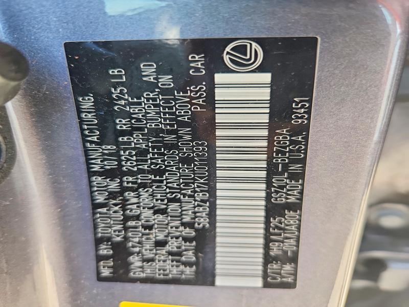 55278576 :رقم المزاد ، 58ABZ1B17KU011393 vin ، 2019 Lexus Es مزاد بيع