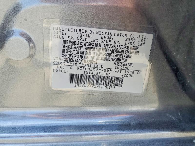 53247846 :رقم المزاد ، 3N1CN7APXHL820249 vin ، 2017 Nissan Versa مزاد بيع