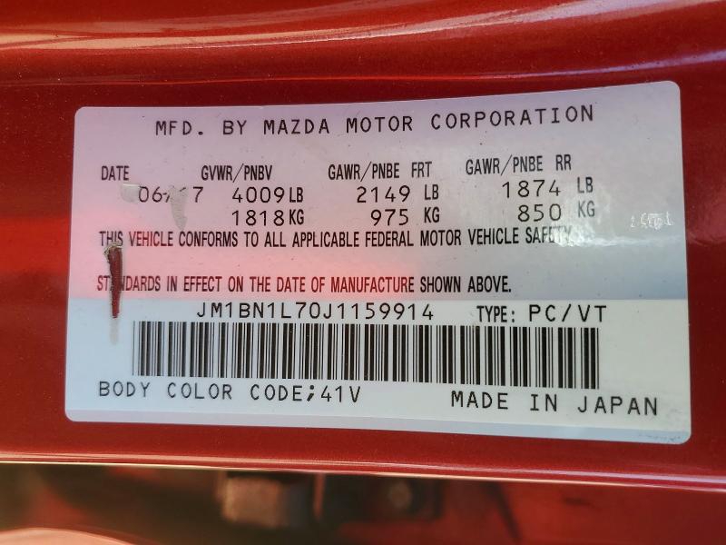 Продажа на аукционе авто 2018 Mazda 3, vin: JM1BN1L70J1159914, номер лота: 55737146