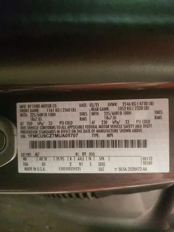 53329186 :رقم المزاد ، 1FMCU9CZ7MUA05707 vin ، 2021 Ford Escape مزاد بيع
