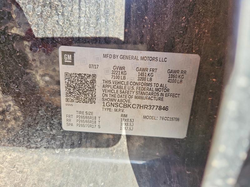 53104486 :رقم المزاد ، 1GNSCBKC7HR377846 vin ، 2017 Chevrolet Tahoe مزاد بيع