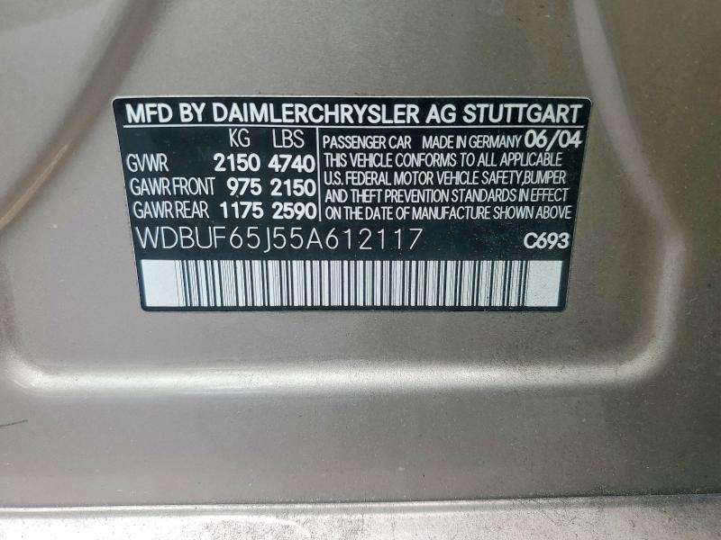Aukcja sprzedaży 2005 Mercedes-benz E, vin: WDBUF65J55A612117, numer aukcji: 52517976
