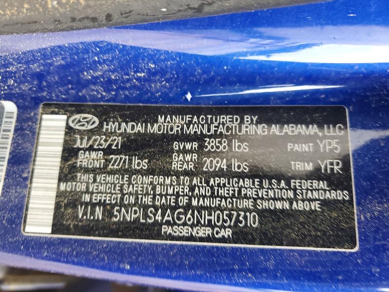 Продажа на аукционе авто 2022 Hyundai Elantra, vin: 5NPLS4AG6NH057310, номер лота: 54513096