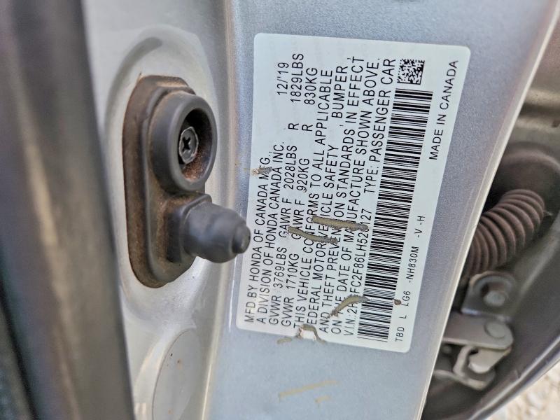 52257416 :رقم المزاد ، 2HGFC2F86LH526127 vin ، 2020 Honda Civic مزاد بيع