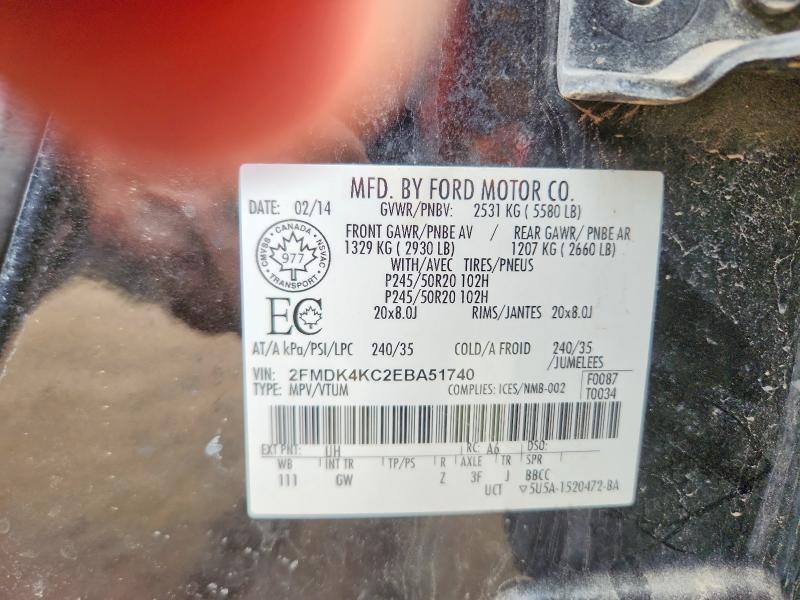 2014 Ford Edge მანქანა იყიდება აუქციონზე, vin: 2FMDK4KC2EBA51740, აუქციონის ნომერი: 52937156