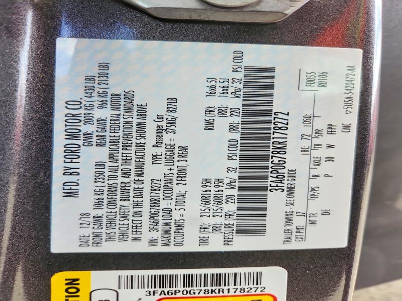2019 Ford Fusion მანქანა იყიდება აუქციონზე, vin: 3FA6P0G78KR178272, აუქციონის ნომერი: 54177136