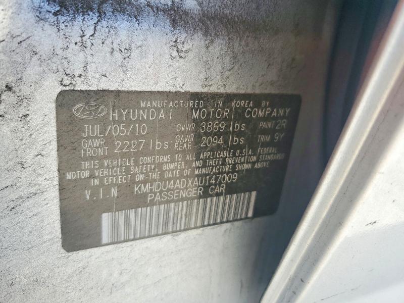 2010 Hyundai Elantra მანქანა იყიდება აუქციონზე, vin: KMHDU4ADXAU147009, აუქციონის ნომერი: 52398686