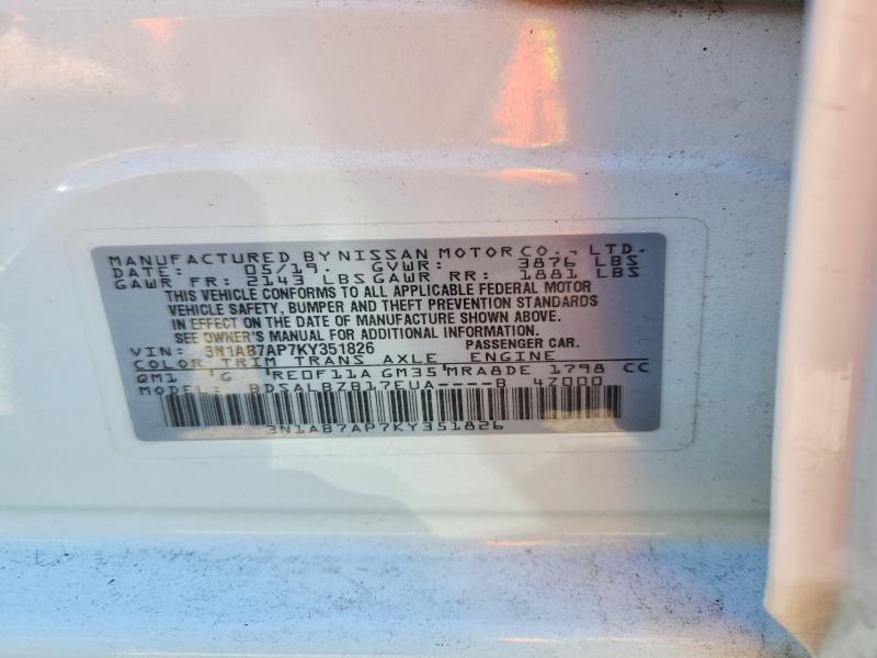 Продаж на аукціоні авто 2019 Nissan Sentra, vin: 3N1AB7AP7KY351826, номер лоту: 52936266