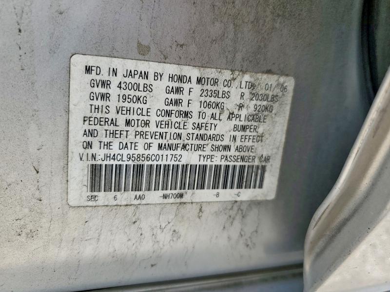 51915006 :رقم المزاد ، JH4CL95856C011752 vin ، 2006 Acura Tsx مزاد بيع