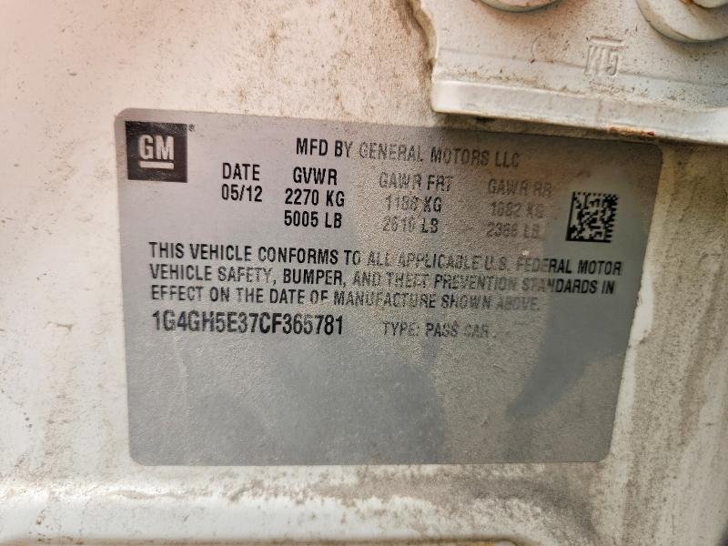 54257616 :رقم المزاد ، 1G4GH5E37CF365781 vin ، 2012 Buick Lacrosse مزاد بيع