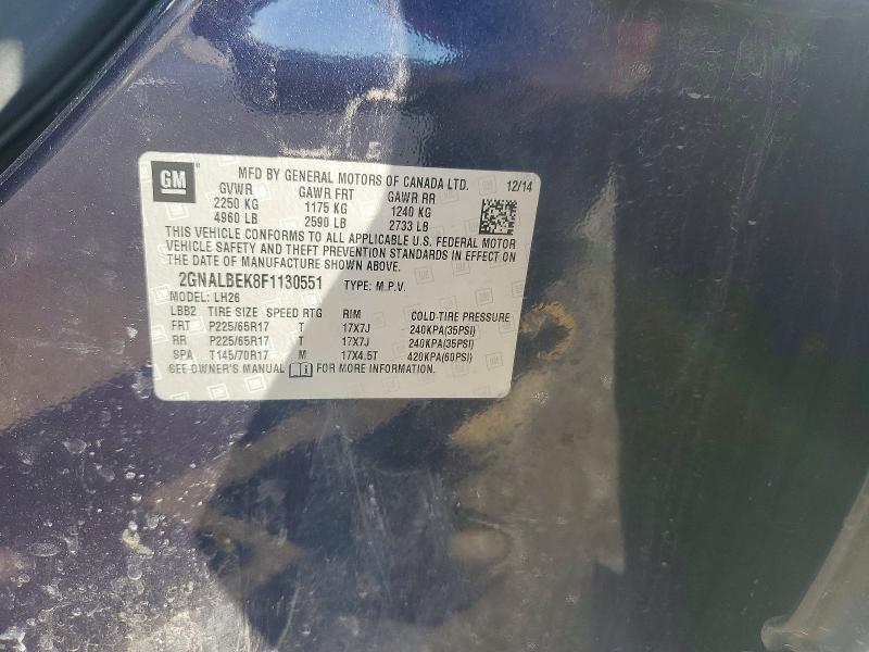 Aukcja sprzedaży 2015 Chevrolet Equinox, vin: 2GNALBEK8F1130551, numer aukcji: 52766976