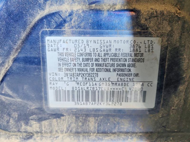 2019 Nissan Sentra მანქანა იყიდება აუქციონზე, vin: 3N1AB7AP2KY362278, აუქციონის ნომერი: 52847176