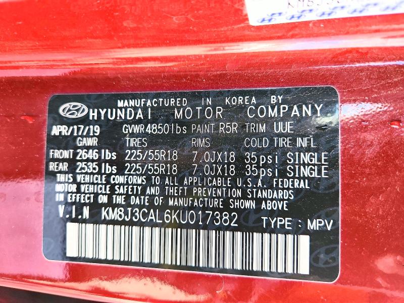 Aukcja sprzedaży 2019 Hyundai Tucson, vin: KM8J3CAL6KU017382, numer aukcji: 52935576