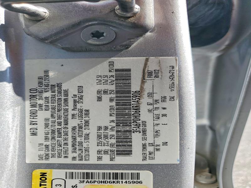 Продажа на аукционе авто 2019 Ford Fusion, vin: 3FA6P0HD6KR145906, номер лота: 54120386