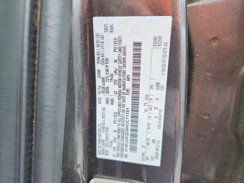Продажа на аукционе авто 2017 Ford Escape, vin: 1FMCU0GD9HUC11191, номер лота: 54018556