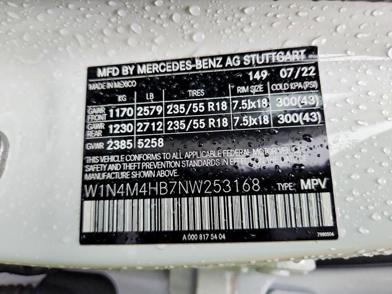 52402506 :رقم المزاد ، W1N4M4HB7NW253168 vin ، 2022 Mercedes-benz Glb مزاد بيع