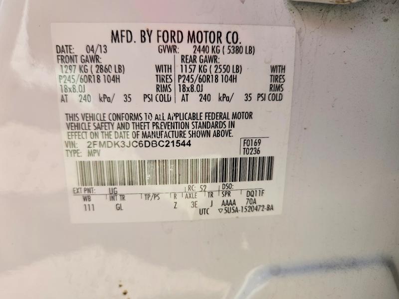 Aukcja sprzedaży 2013 Ford Edge, vin: 2FMDK3JC6DBC21544, numer aukcji: 53221406