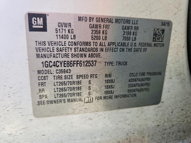 Продаж на аукціоні авто 2015 Chevrolet Silverado, vin: 1GC4CYE86FF612537, номер лоту: 53983306
