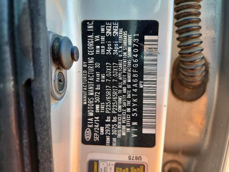 2015 Kia Sorento მანქანა იყიდება აუქციონზე, vin: 5XYKT4A68FG640731, აუქციონის ნომერი: 53211656
