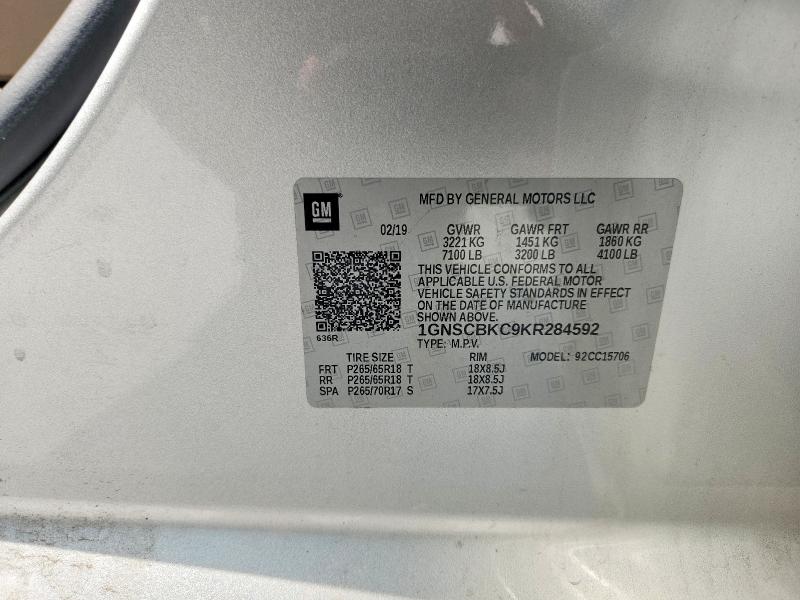 54954036 :رقم المزاد ، 1GNSCBKC9KR284592 vin ، 2019 Chevrolet Tahoe مزاد بيع