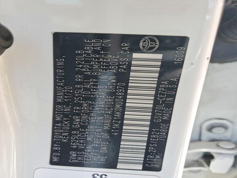 Aukcja sprzedaży 2021 Toyota Camry, vin: 4T1KZ1AK0MU048970, numer aukcji: 52291826