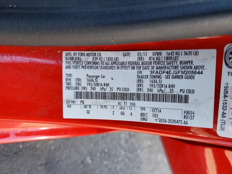2015 Ford Fiesta მანქანა იყიდება აუქციონზე, vin: 3FADP4EJ2FM205644, აუქციონის ნომერი: 54917986