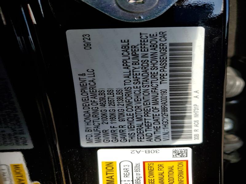 2024 Honda Accord მანქანა იყიდება აუქციონზე, vin: 1HGCY2F88RA000190, აუქციონის ნომერი: 53836456