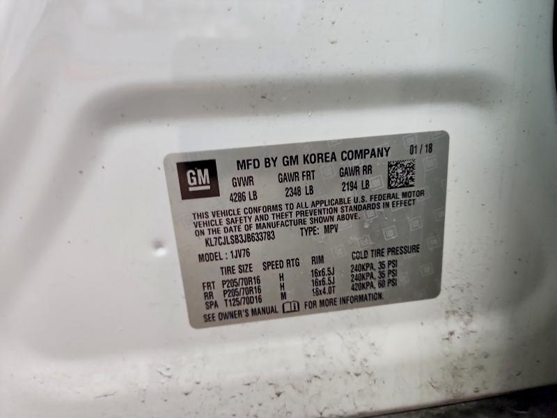 53117416 :رقم المزاد ، KL7CJLSB3JB633783 vin ، 2018 Chevrolet Trax مزاد بيع