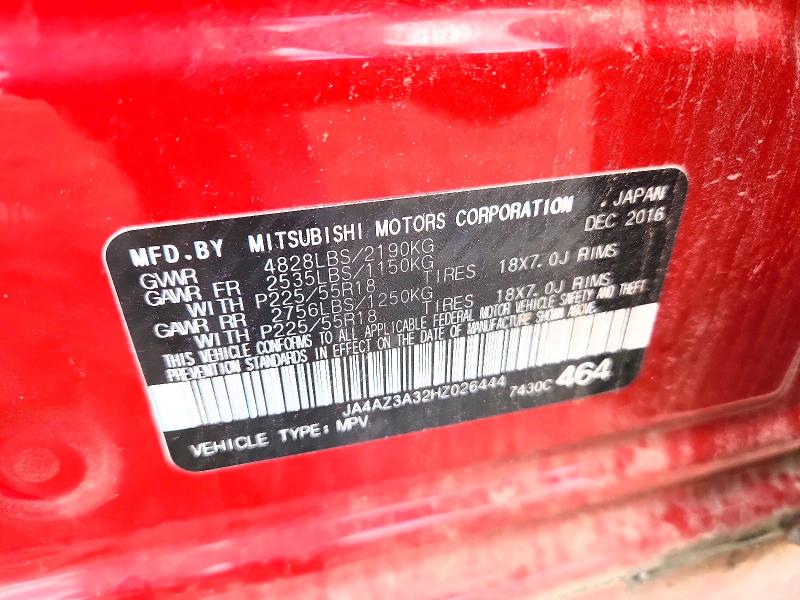 53249916 :رقم المزاد ، JA4AZ3A32HZ026444 vin ، 2017 Mitsubishi Outlander مزاد بيع