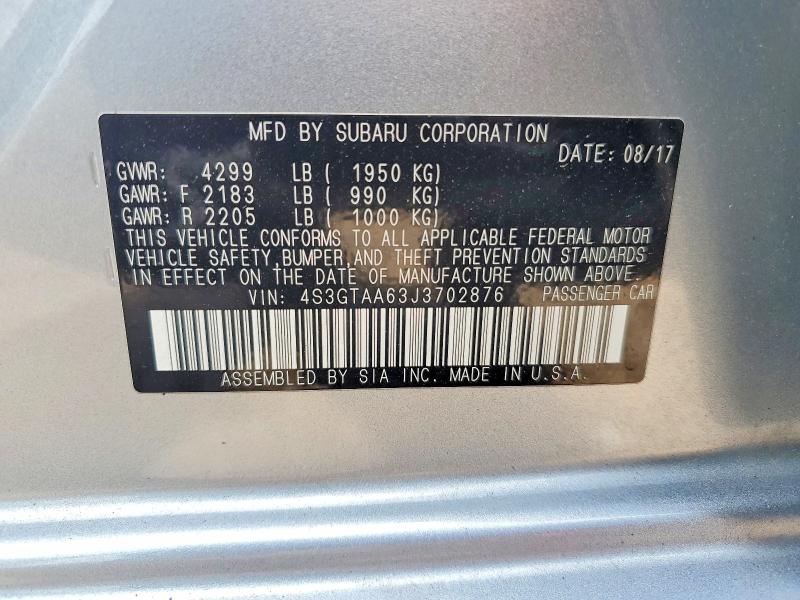 Продажа на аукционе авто 2018 Subaru Impreza, vin: 4S3GTAA63J3702876, номер лота: 53282796