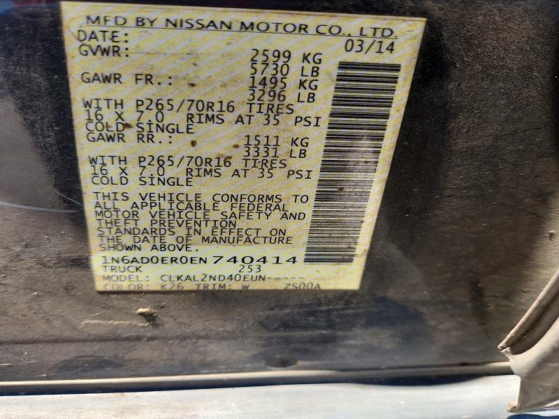 53648856 :رقم المزاد ، 1N6AD0ER0EN740414 vin ، 2014 Nissan Frontier مزاد بيع