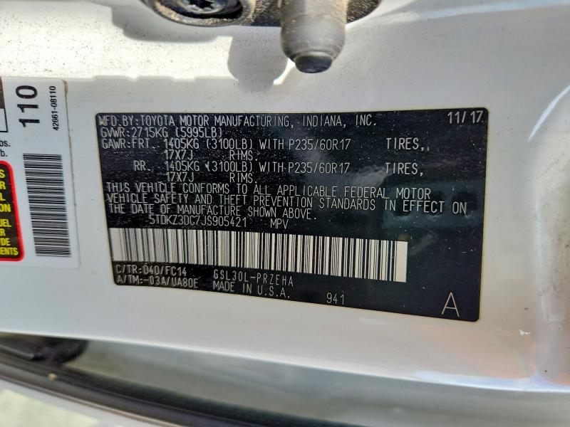 Aukcja sprzedaży 2018 Toyota Sieanna, vin: 5TDKZ3DC7JS905421, numer aukcji: 54632936