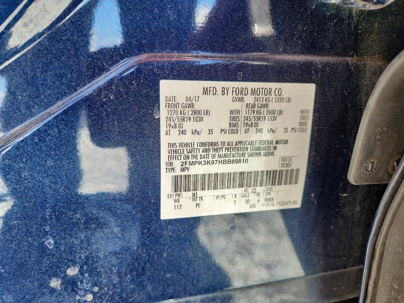 2017 Ford Edge მანქანა იყიდება აუქციონზე, vin: 2FMPK3K97HBB89810, აუქციონის ნომერი: 53712166