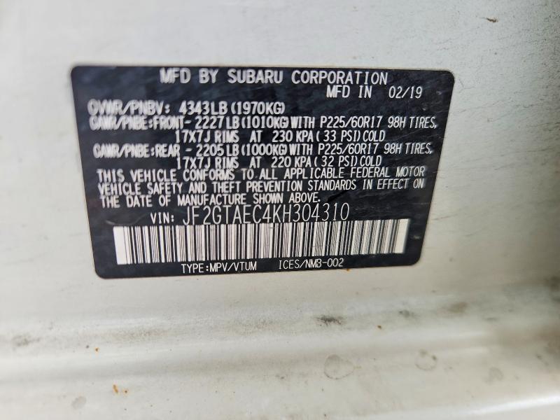 Продаж на аукціоні авто 2019 Subaru Crosstrek, vin: JF2GTAEC4KH304310, номер лоту: 54635046