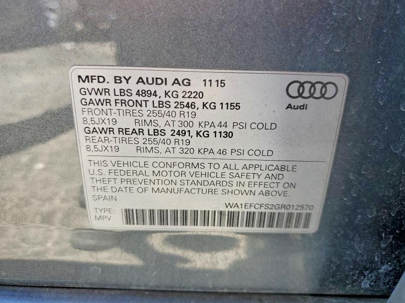 Продаж на аукціоні авто 2016 Audi Q3, vin: WA1EFCFS2GR012570, номер лоту: 53909256