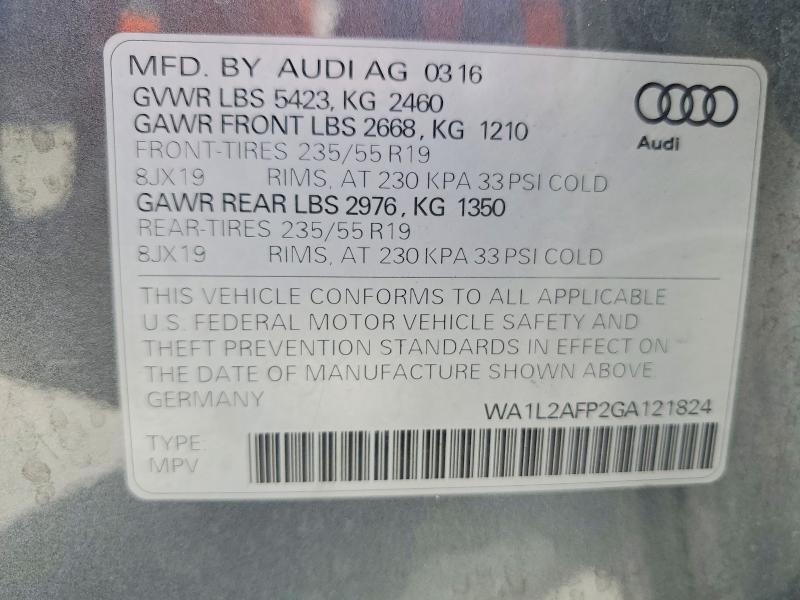 52142886 :رقم المزاد ، WA1L2AFP2GA121824 vin ، 2016 Audi Q5 مزاد بيع