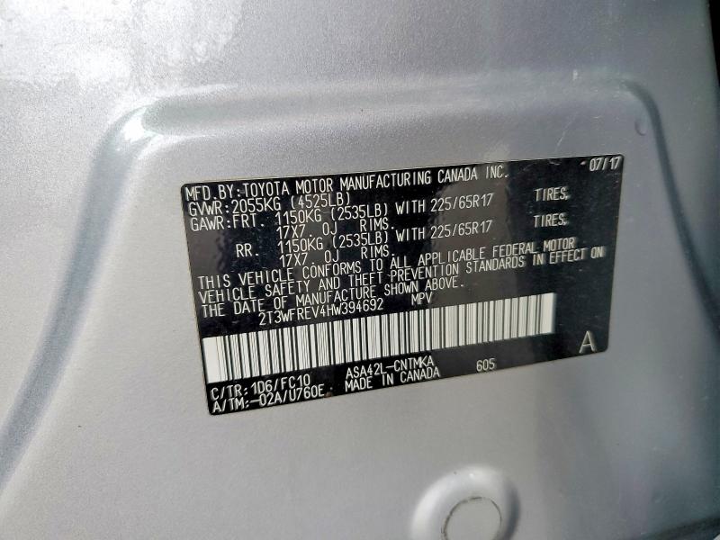2017 Toyota Rav4 მანქანა იყიდება აუქციონზე, vin: 2T3WFREV4HW394692, აუქციონის ნომერი: 55009626