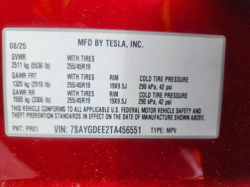 Продажа на аукционе авто 2026 Tesla Model Y, vin: 7SAYGDEE2TA456551, номер лота: 52386396