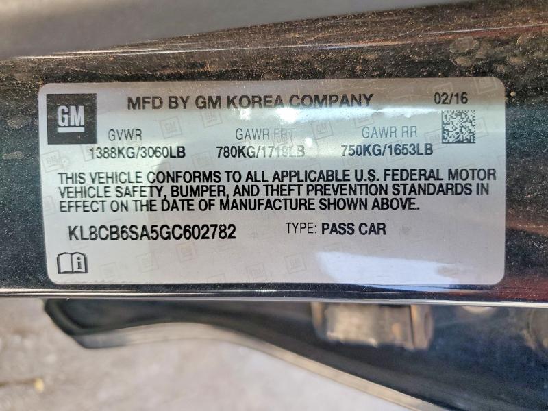 2016 Chevrolet Spark მანქანა იყიდება აუქციონზე, vin: KL8CB6SA5GC602782, აუქციონის ნომერი: 52561286