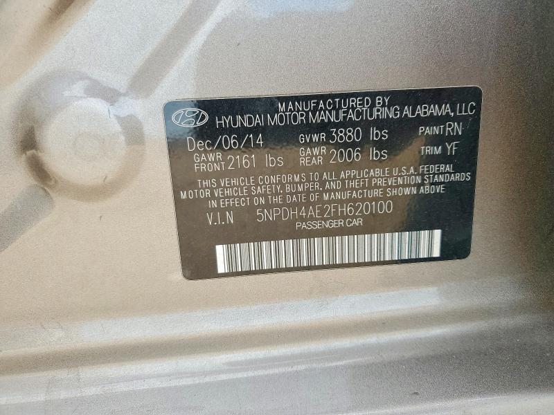 2015 Hyundai Elantra მანქანა იყიდება აუქციონზე, vin: 5NPDH4AE2FH620100, აუქციონის ნომერი: 54076466