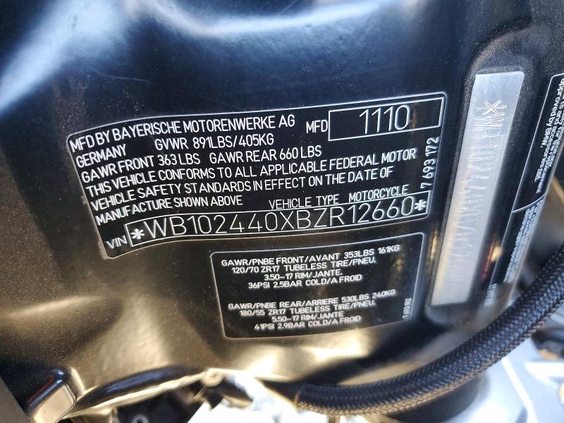 2011 Bmw F800 მანქანა იყიდება აუქციონზე, vin: WB102440XBZR12660, აუქციონის ნომერი: 54848026