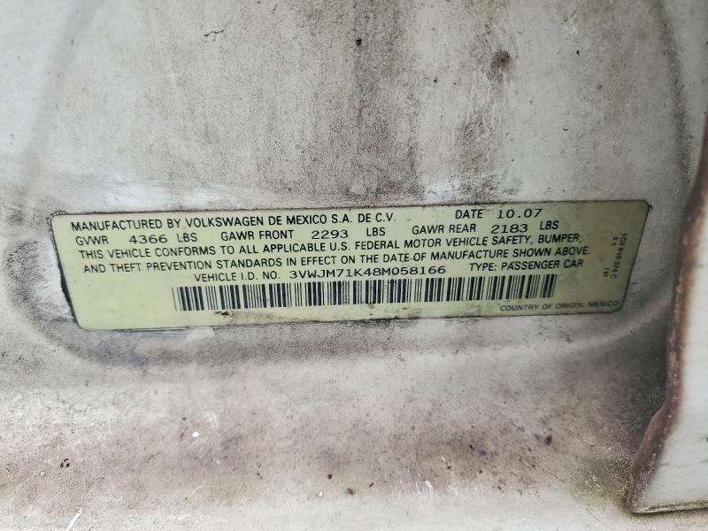 54768446 :رقم المزاد ، 3VWJM71K48M058166 vin ، 2008 Volkswagen Jetta مزاد بيع