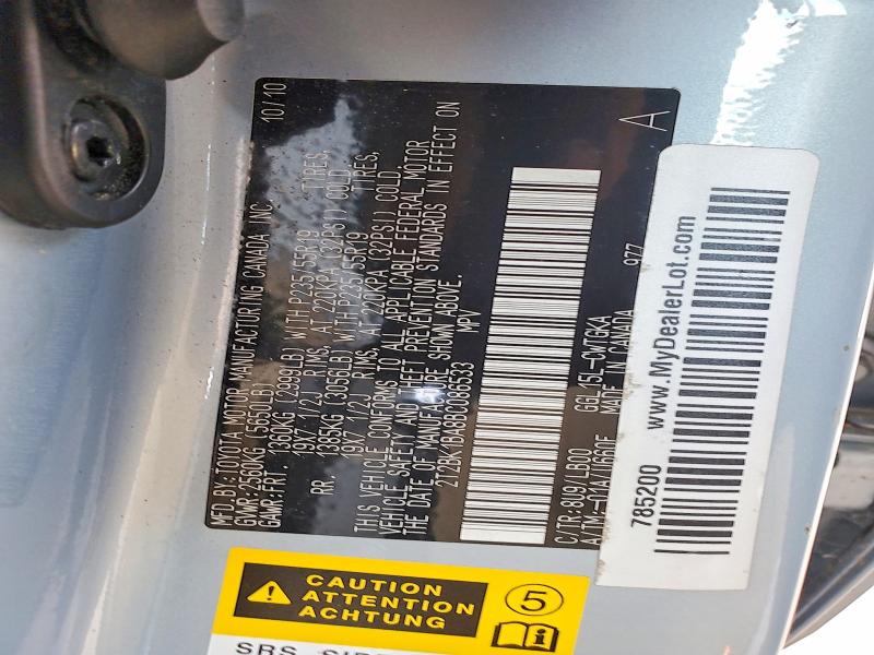 2011 Lexus Rx მანქანა იყიდება აუქციონზე, vin: 2T2BK1BA8BC086533, აუქციონის ნომერი: 53717096