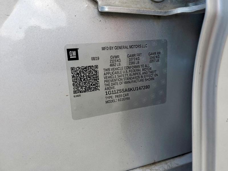 53527776 :رقم المزاد ، 1G11Z5SA6KU147280 vin ، 2019 Chevrolet Impala مزاد بيع
