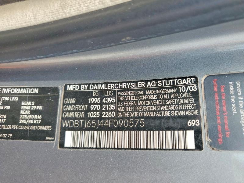 2004 Mercedes-benz Clk მანქანა იყიდება აუქციონზე, vin: WDBTJ65J44F090575, აუქციონის ნომერი: 51761836
