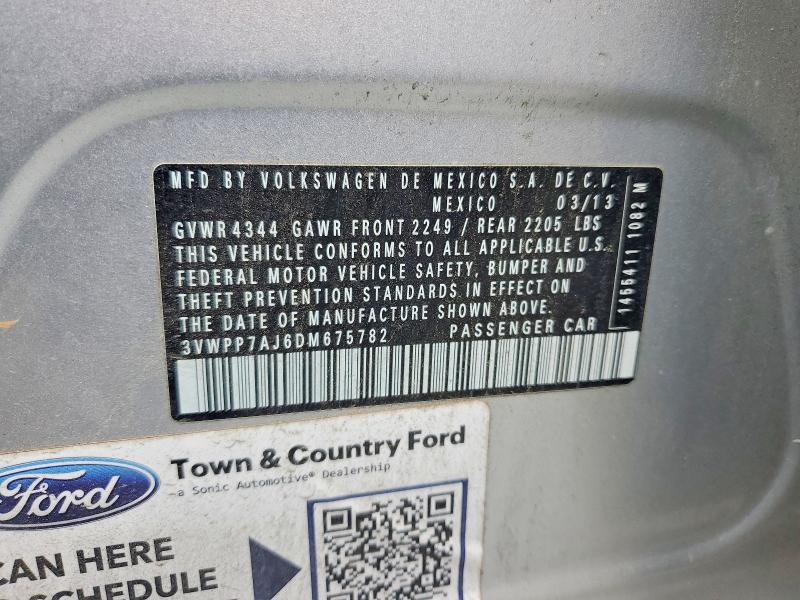 52474116 :رقم المزاد ، 3VWPP7AJ6DM675782 vin ، 2013 Volkswagen Jetta مزاد بيع